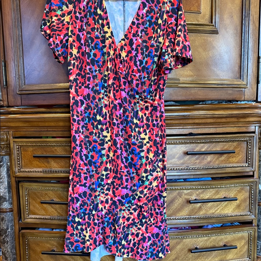 VENUS Red and Blue Leopard Print Dress
